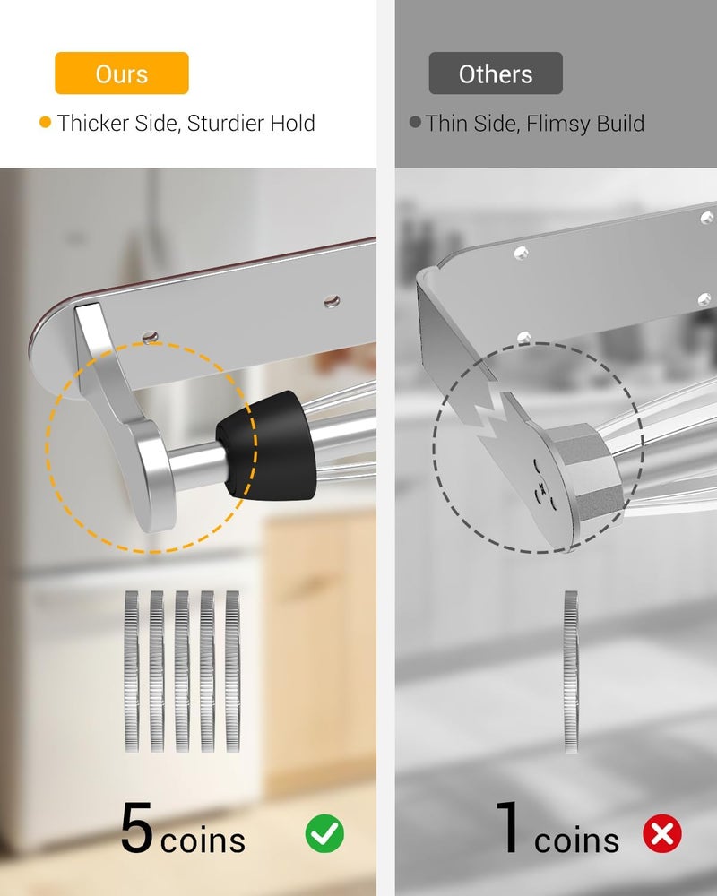 Swaitee Magnetic Paper Towel Holder for Fridge - No Drill, One Hand Tear with Ratchet Mechanism, Silver, Self-Adhesive & Wall Mount for Kitchen, RV, Garage - Image 4